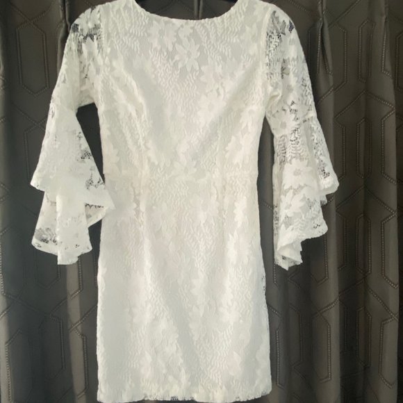 LULU'S White Lace Bell Sleeve Dress - Picture 2 of 4